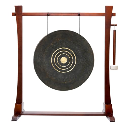 26" Chinese Gongs on the Spirit Guide Gong Stand - Includes Gong, Stand, & Mallet/Stained a Rich Dark Brown with Hints of Red/Perfect for Home & Office - size: 26" Trilogy Gong