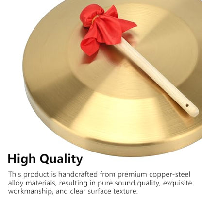 12.6 inch Gongs Instrument, Copper Gong with Beater and Red Hanging Ribbon for Celebration, Party, Festivals