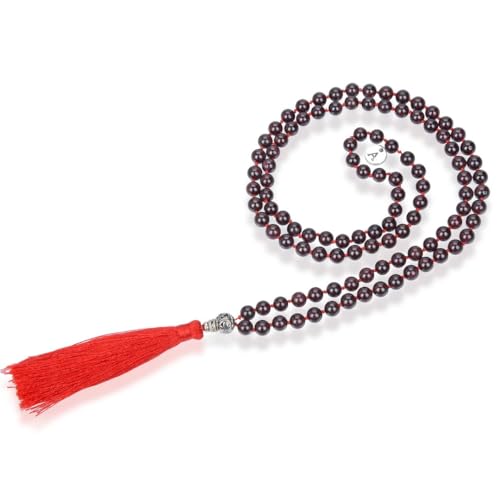 Adabele Premium 108 Mala Beads Malas Necklace - Natural Gemstone Prayer Meditation Reiki Chakra Stone Quartz Rock Women Men Jewelry - style: Dark Garnet