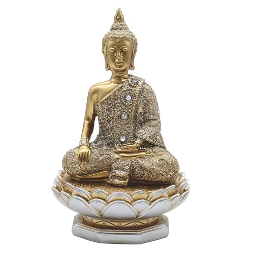 ICE ARMOR 6" H Earth Touching Buddha on Lotus Seat in Gold and Silver Statue Feng Shui Decoration Religious Figurine Office Desk/Home/Living Room/Table Decor, Perfect House Warming Gifts for New Home