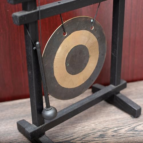 Woodstock Wind Chimes Desk Gong, Brass Hand-Hammered Bronze, Medium 12 - Inch Tall, for Meditation, Yoga, Classrooms, Offices, Great for Awareness, Relaxation - color: Black/Bronze, style: Desk