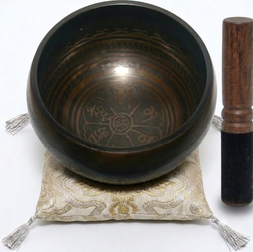 Agan Traders Handmade Tibetan Singing Bowl Set – B Note Crown Chakra Meditation Bowl with Wooden Mallet & Silk Cushion, Sound Healing Bowls for Yoga, Sound Bath, Spiritual Decor – Nepal 5113 SB - color: 5113