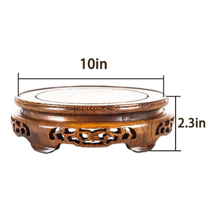 Wooden Pedestal Oriental Wooden Furniture Sturdy Stand Base - size: 9.8" L X 2.3" H