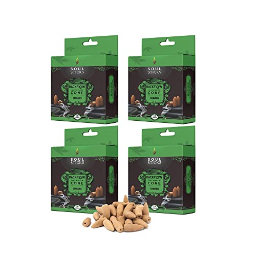 SOUL STICKS 4 Packs Backflow Incense Cones Thick White Smoke (40 Pcs) Traditional Agarbatti Incense | Natural Herbs & Aromatic Ingredients | Burn Time 15 to 30 Minutes Spiritual Gifts (Cannabis) - color: Cannabis