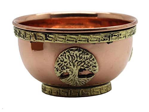 Copper Offering Bowl, 3 Inch Diameter, Great for Altar use, Ritual use, Incense Burner, smudging Bowl, Decoration Bowl, Offering Bowl (Tree of Life) - style: Tree of Life