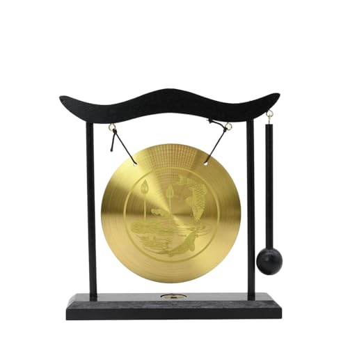 Owlgift Chinese Zen Feng Shui Gong Décor - Copper Gong with Wooden Stand ｜ 7.9-Inch Spiritual Ornament for Home, Meditation & Energy Clearing - color: A-Zen Feng Shui