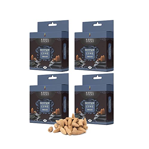 Soul Sticks Backflow Incense Cones – 40 Handmade Organic Cones for Waterfall Burner | 4 Pack Long Lasting Aromatic Scents | Thick White Smoke Incense for Meditation, Yoga & Gifts (Good Luck) - color: Good Luck
