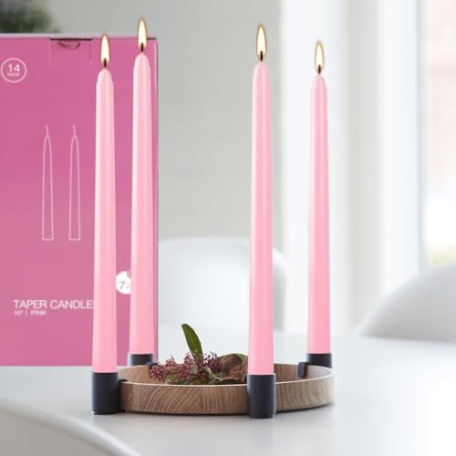14-Pack Pink Taper Candles - 10 Inch Unscented Dripless Candlesticks, Long Burning for Weddings, Bridal Showers, Valentine's Day & Romantic Dinner Parties - color: 10"14pcs-Pink
