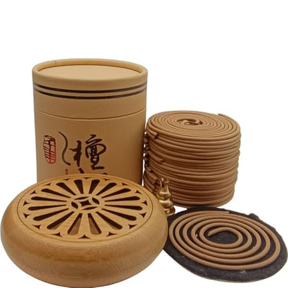 Coil Incense,Traditional spiraled,Perfect for Meditation Spaces,Living Rooms,or Any Indoor Area Where You Want to Create a Relaxing Atmosphere. (48Sandalwood+Carved Bamboo Incense Burner) - color: 48sandalwood+carved Bamboo Incense Burner