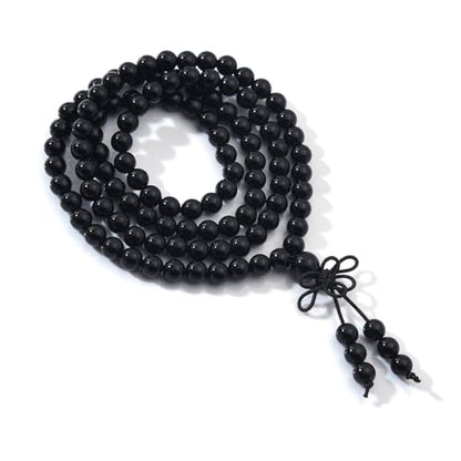 108 Mala Beads Stretch Bracelet 6mm Natural Gemstone Prayer Beaded Necklace - color: Black Onyx