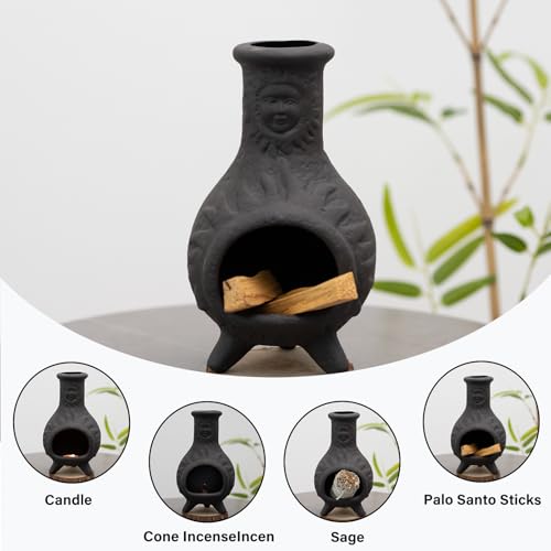 Sun Face Palo Santo Holder, Smudge Bowl for Sage Sticks and Incense Cones - color: Black -Sun Face Palo Santo Holder