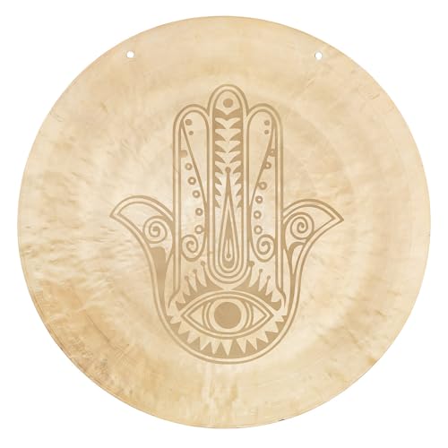 24" Hamsa Wind Gongs - Includes Mallet & Rope/Engraved Chinese Bronze/Hamsa Hand Protection/Powerful Sound for Healing & Meditation/Deflect Negative Energies & the Evil Eye