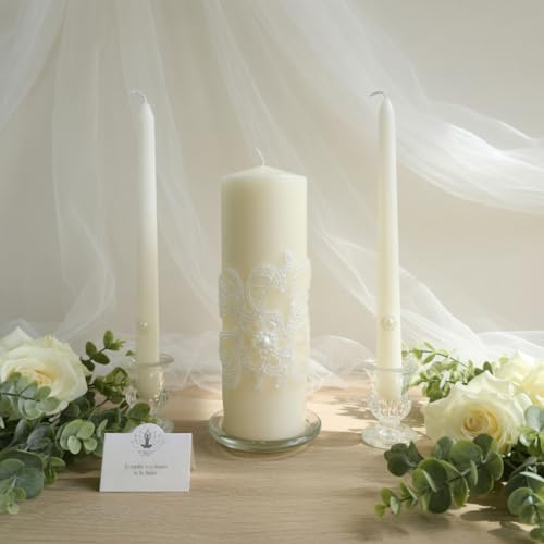 Hosley 11.5-Inch Wedding Unity Candle Set – Cream Pillar & 2 Taper Candles for Ceremony, Special Events, Emergency Kit, Reiki Spa Meditation - color: Cream