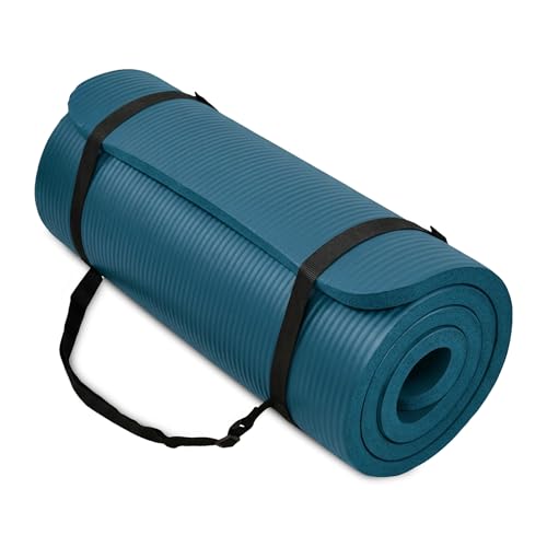 BalanceFrom All Purpose 1-Inch Extra Thick High Density Anti-Tear Exercise Yoga Mat with Carrying Strap, Multiple Colors - color: Navy Blue