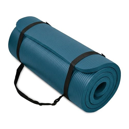 BalanceFrom All Purpose 1-Inch Extra Thick High Density Anti-Tear Exercise Yoga Mat with Carrying Strap, Multiple Colors - color: Navy Blue