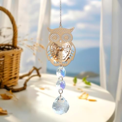 Crystal Suncatcher for Windows - Rainbow Maker Sun Catchers with Prisms Owl Hanging Ornament for Christmas Wedding Garden Home Decor Gift