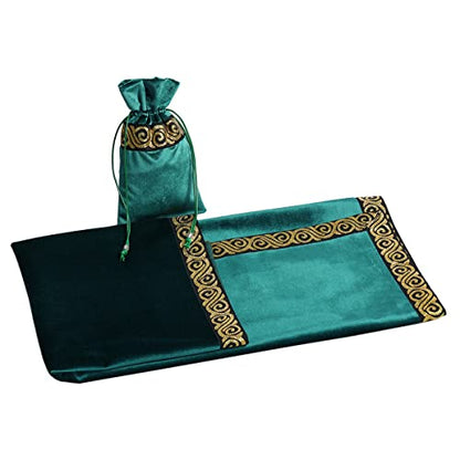 BLESSUME Wicca Square Altar Tarot Table Cloth for Reading with Card Pouch 24.4 * 24.4 inch (Green 2) - color: Green 2