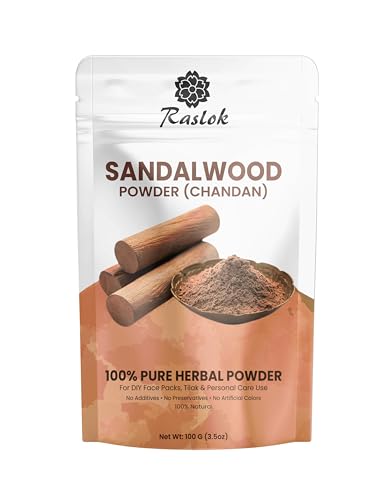 Raslok Sandalwood Powder (Chandan) – 100% Pure Herbal Powder for Face Packs, Tilak & Personal Care – Additive-Free, No Preservatives or Artificial Colors – 100 g (3.5 oz)