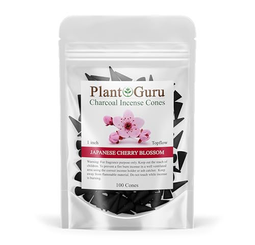 Japanese Cherry Blossom Charcoal Incense Cones 1" TOPFLOW - 100 Pack - Natural Scented Cones Handmade Hand Dipped