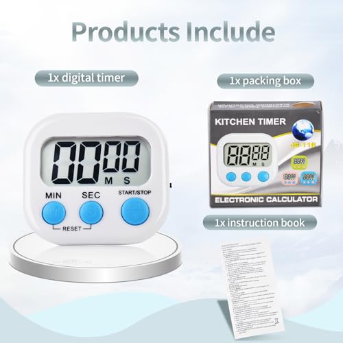4 Pack Digital Kitchen Timer Magnetic Digital Timer with Big Display Loud Ring Cooking Timers for Cooking, Game, Gym, Break Time, Classroom(4, Pink, Green, Orange, White) - color: Pink,green,orange,white