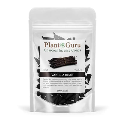 Vanilla Bean Charcoal Incense Cones 1" TOPFLOW - 100 Pack - Natural Scented Cones Handmade Hand Dipped