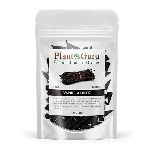Vanilla Bean Charcoal Incense Cones 1" TOPFLOW - 100 Pack - Natural Scented Cones Handmade Hand Dipped