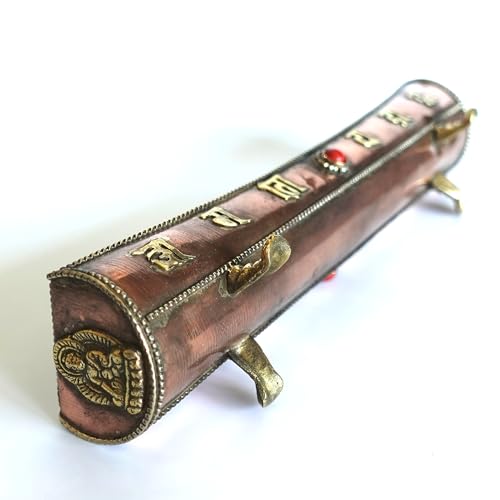 Traditional Handmade Incense Holder for Sticks and Cones | 100% Pure Copper & Brass Incense Burner | Buddhha & Buddhist Text | Stand Holds 6 Sticks & 6 Cones | Effective Ash Catcher