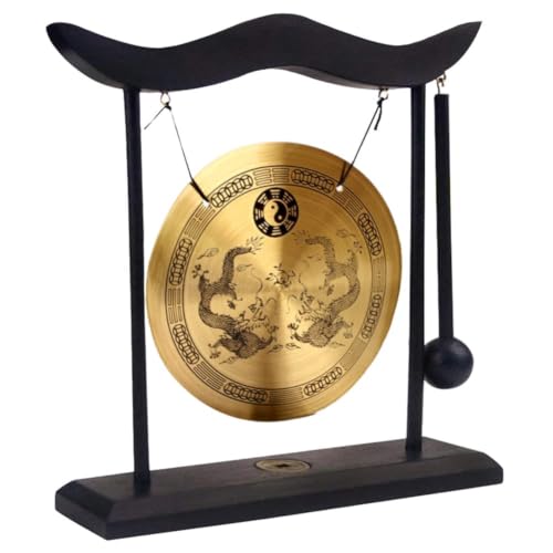 Uenede Brass Desktop Gong Double Dragon Pattern Ornament - color: Brass