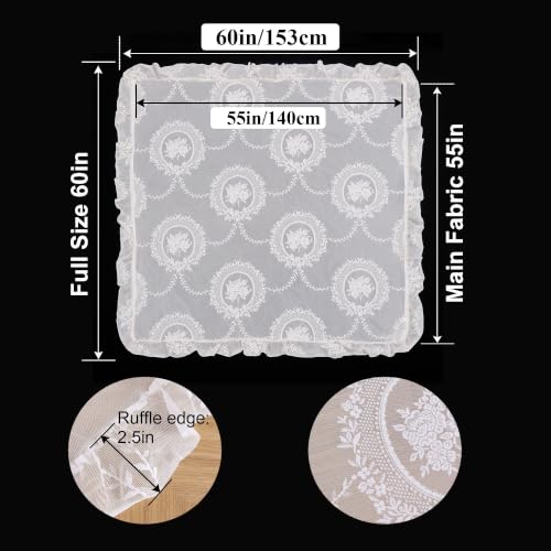 White Lace Floral Embroidered Square Tablecloth 55”x55” Table Cloth - color: White, size: 55" x 55" (Square)
