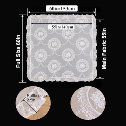 White Lace Floral Embroidered Square Tablecloth 55”x55” Table Cloth - color: White, size: 55" x 55" (Square)