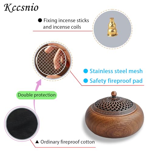 Acacia Wood Incense Burner for Cones & Coils, with Sticks Holder - style: B - Round