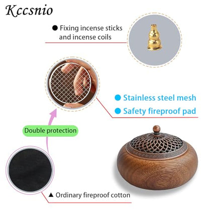 Acacia Wood Incense Burner for Cones & Coils, with Sticks Holder - style: B - Round