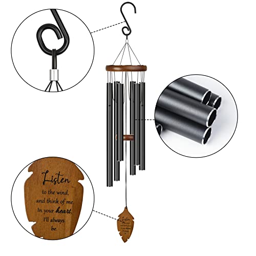 Outdoors Wind Chimes Sympathy Memorial for Loss of Loved One - Soothing Melodic Tones. Bamboo and Aluminum Chime Great as a Gift for Your Patio Porch Garden and Backyard (34.6" Black) - size: 34.6" Black