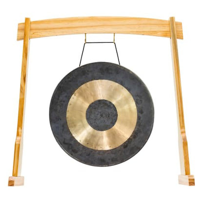 14" Gongs on East 14th Street Stand - Includes Gong, Stand, & Mallet/Versatile, Natural Wood/Extra Hooks for Four Zaphir or Koshi Chimes/Perfect for Office or Studio - size: 14" Chau Gong