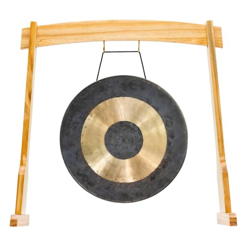 14" Gongs on East 14th Street Stand - Includes Gong, Stand, & Mallet/Versatile, Natural Wood/Extra Hooks for Four Zaphir or Koshi Chimes/Perfect for Office or Studio - size: 14" Dark Wind Gong