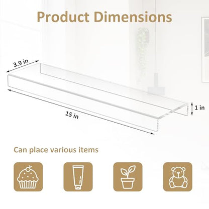 Acrylic Shelf Riser 15x3.9x1 pack of 2, Countertop Acrylic Display Storage Organizer for Shoes, Glasses, Plants, Home Decors, Perfume, Books, Dolls, 15x3.9x1 Inch - size: 15x3.9x1 Inch