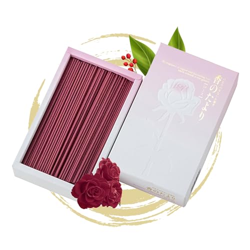 Hasegawa Japanese Incense Gift Set, “Waka” Mino Ware Ceramic Burner + “Fujibai” Fine White Ash + “KOH no Tayori” Low Smoke Rose Incense Sticks, Sandalwood Blend, Made in Japan