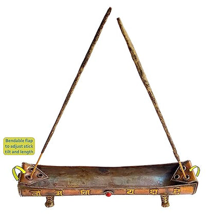 Traditional Handmade Incense Holder for Sticks and Cones | 100% Pure Copper & Brass Incense Burner | Buddhha & Buddhist Text | Stand Holds 6 Sticks & 6 Cones | Effective Ash Catcher