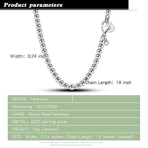 Dankadi Men Solid 925 Sterling Silver Bead Necklace Women 4MM 6MM Round Prayer Beads Link Chain 18 "20" 22 "24" 26 "28" 30" 32" 34" Italy Jewelry Gift - color: 6MM, size: 30 inches