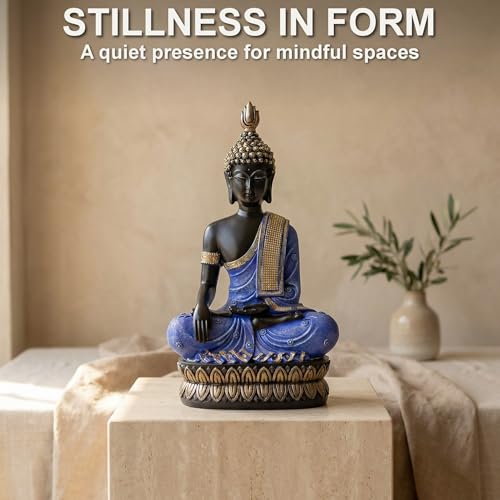 25DOL Large 12.5-Inch Polyresin Buddha Statue, Hand-Painted Blue & Gold - color: Blue and Gold