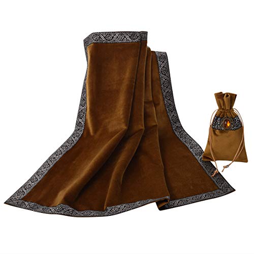 BLESSUME Witch Square Velvet Divination Altar Tarot Table Cloth and Pouch Dark Yellow - color: Dark Yellow
