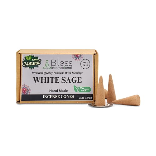 Bless-International White Sage 100%-Natural-Incense-Cones Handmade-Hand-Dipped Organic-Chemicals-Free for-Purification-Relaxation-Positivity-Yoga-Meditation The-Best-scents (20 Count) - color: White Sage, size: Pack Of 20 Cones