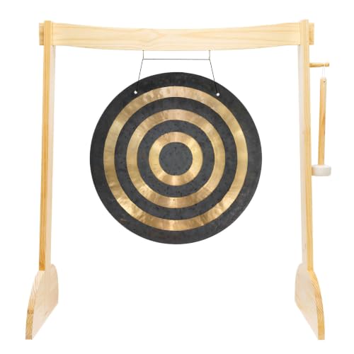 24" to 26" Gongs on the Small Lunaphonic Wood Gong Stand - Includes Gong, Stand, & Mallet/Moon-Shaped Stand/Great for Meditation - size: 26" Solar Flare Gong