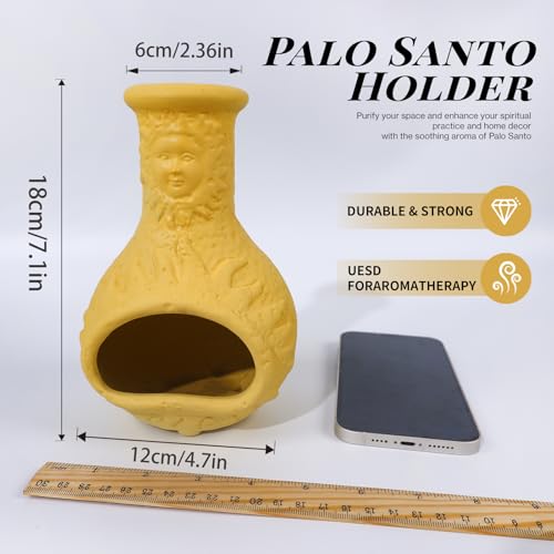 Yellow Mini Chiminea Palo Santo Holder, Handmade Ash Catcher Smudge Bowl - color: Sun Face Palo Santo Holder-yellow