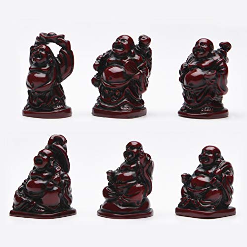 6Pcs 1'' Red Resin Laughing Buddha Figurines, Tabletop Lucky Decor - color: 1'' Resin Red Set
