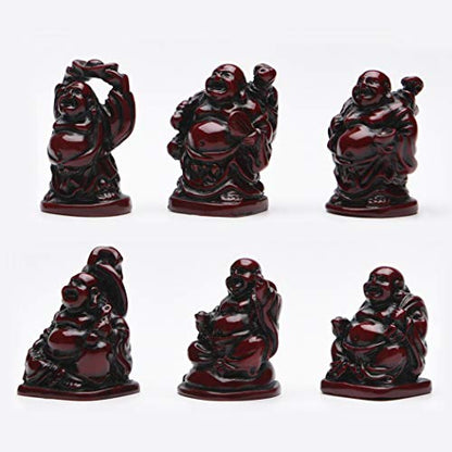 6Pcs 1'' Red Resin Laughing Buddha Figurines, Tabletop Lucky Decor - color: 1'' Resin Red Set