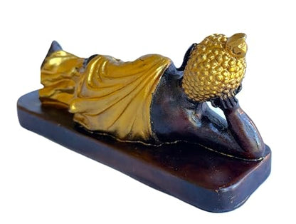 Reclining Buddha Statue - Sleeping Nirvana Meditation Sculpture - Thai Buddhist Figurine - Feng Shui Home Decor - Small Resin 5.5 Inches (Gold Brown) - color: Gold Brown