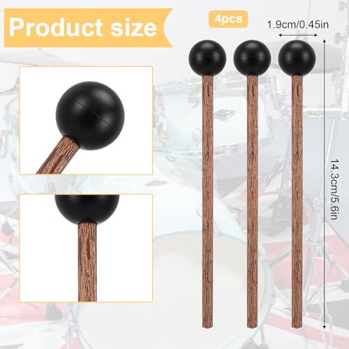 4 Pcs Steel Tongue Drum Mallets, 5.9 Inch Small Rubber Drum Mallets Sticks for Xylophone Glockenspiel Musical Instruments Mallet Birch Wood Handle Silicone Head Percussion Sticks(Black) - color: Black