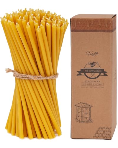 Viyffo 6.3 Inch Natural Beeswax Taper Candles 100 Pack Unscented - size: 6.3 Inch-100