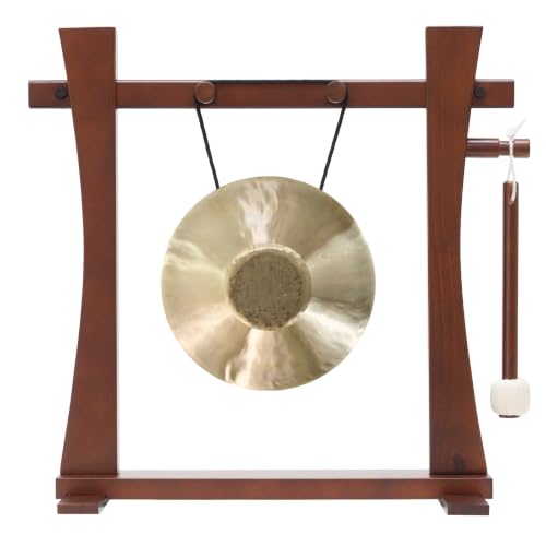 8" to 10" Chinese Gongs on the Tabletop Spirit Guide Gong Stand - Includes Gong, Stand, & Mallet/Great for Home & Office/Traditional Style - size: 8.5" Jin Ban Opera Gong